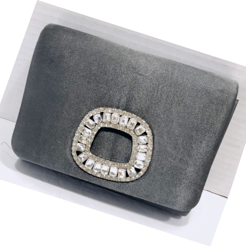 Jessica McClintock Satin Evening Clutch Bag Rhinestone Buckle Minimalist Glam